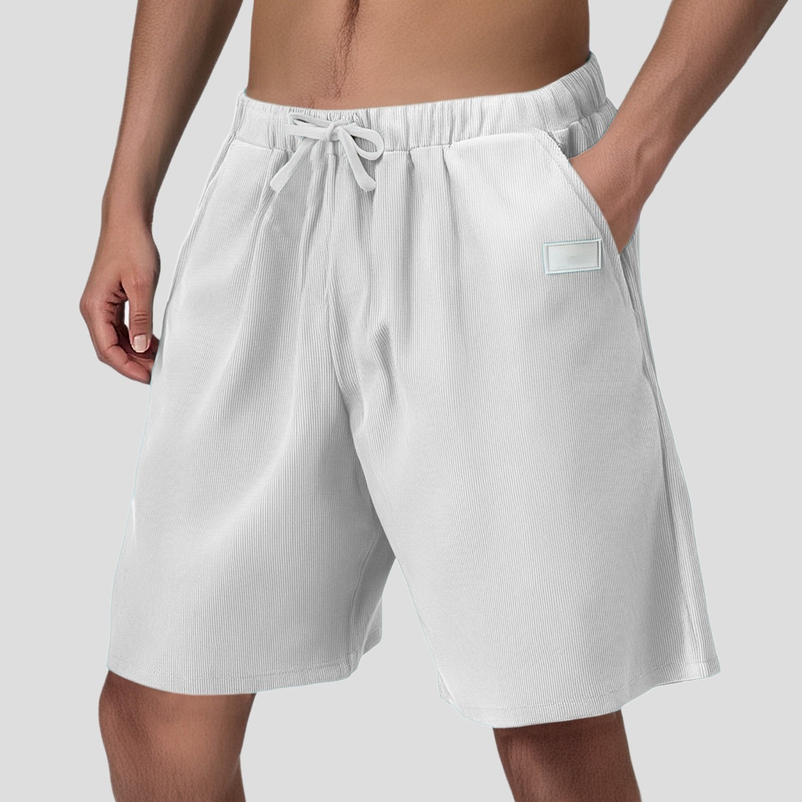 thumbnail image 4 of Pantalones cortos de pana holgados y casuales para hombre - Color liso, versátiles para combinar con camisetas - Ocio y deportes de verano, 4 of 4
